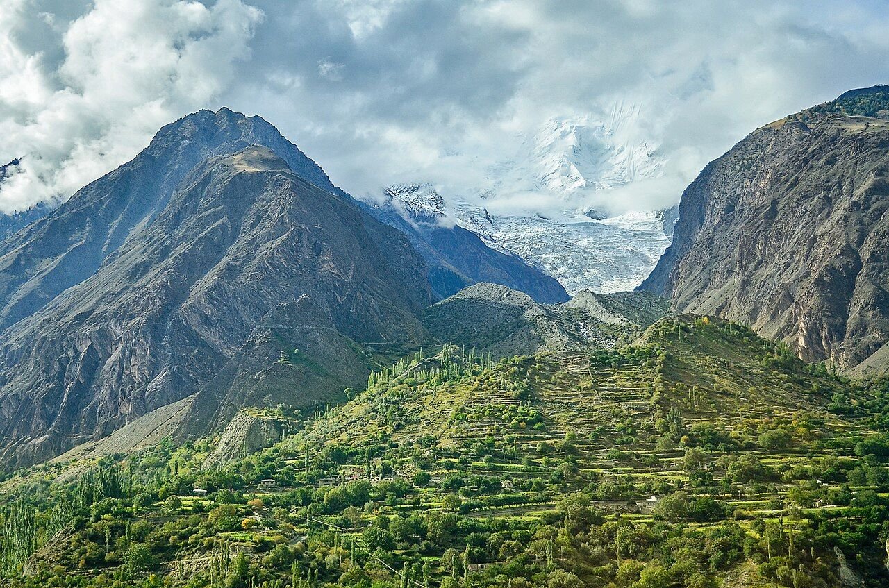 Mountain villages and terraced fields in Hunza Valley