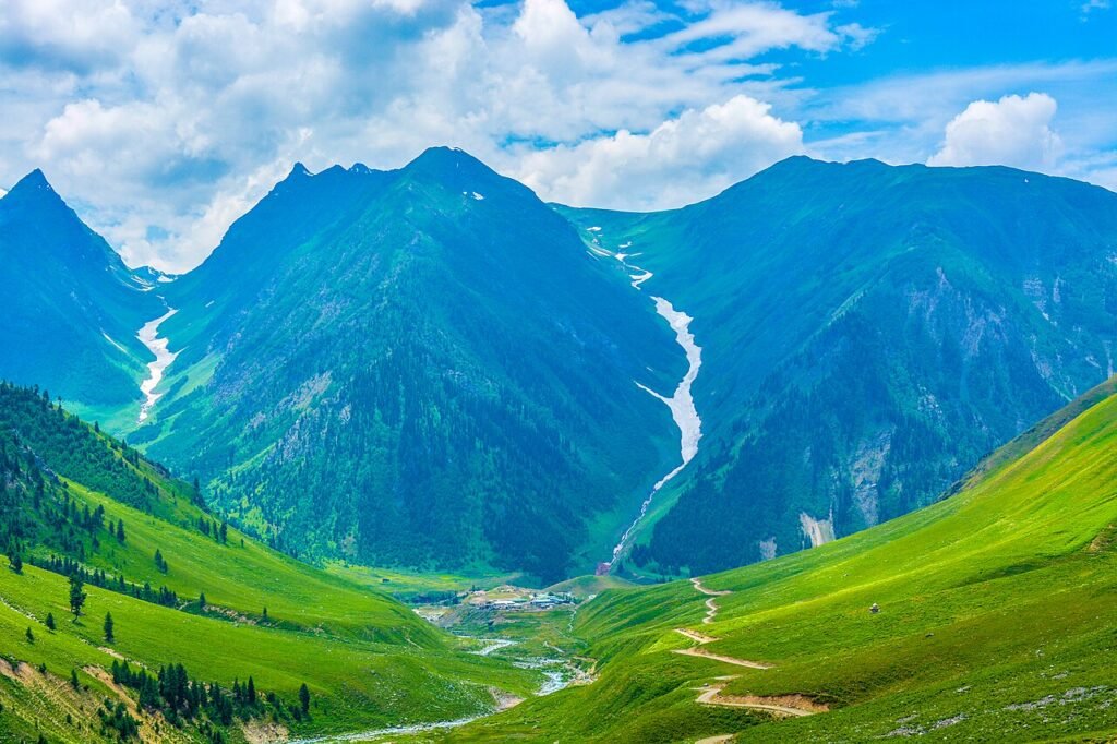 Green slopes and mountain valley at Minimarg, Pakistan